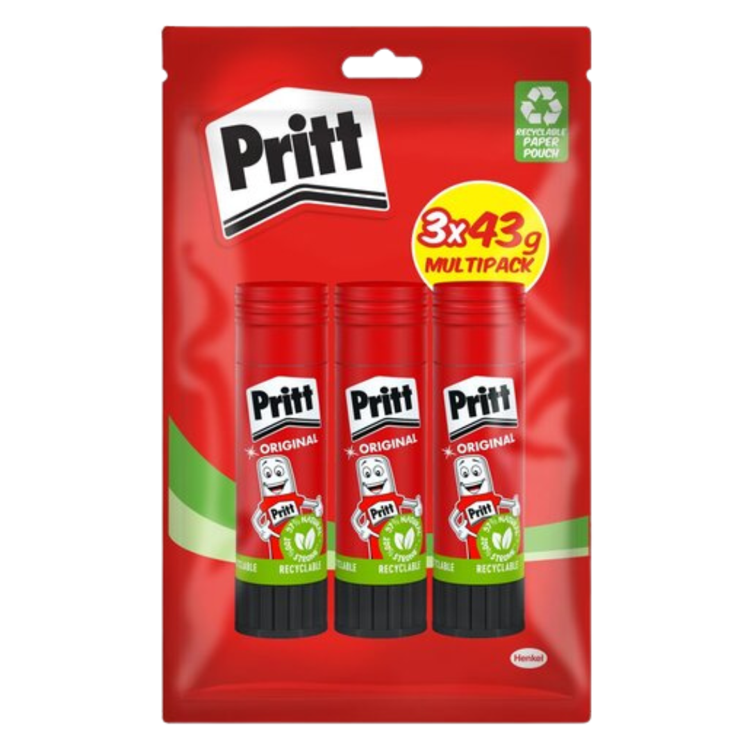 Pritt Glue Stick 43g Pack of 3