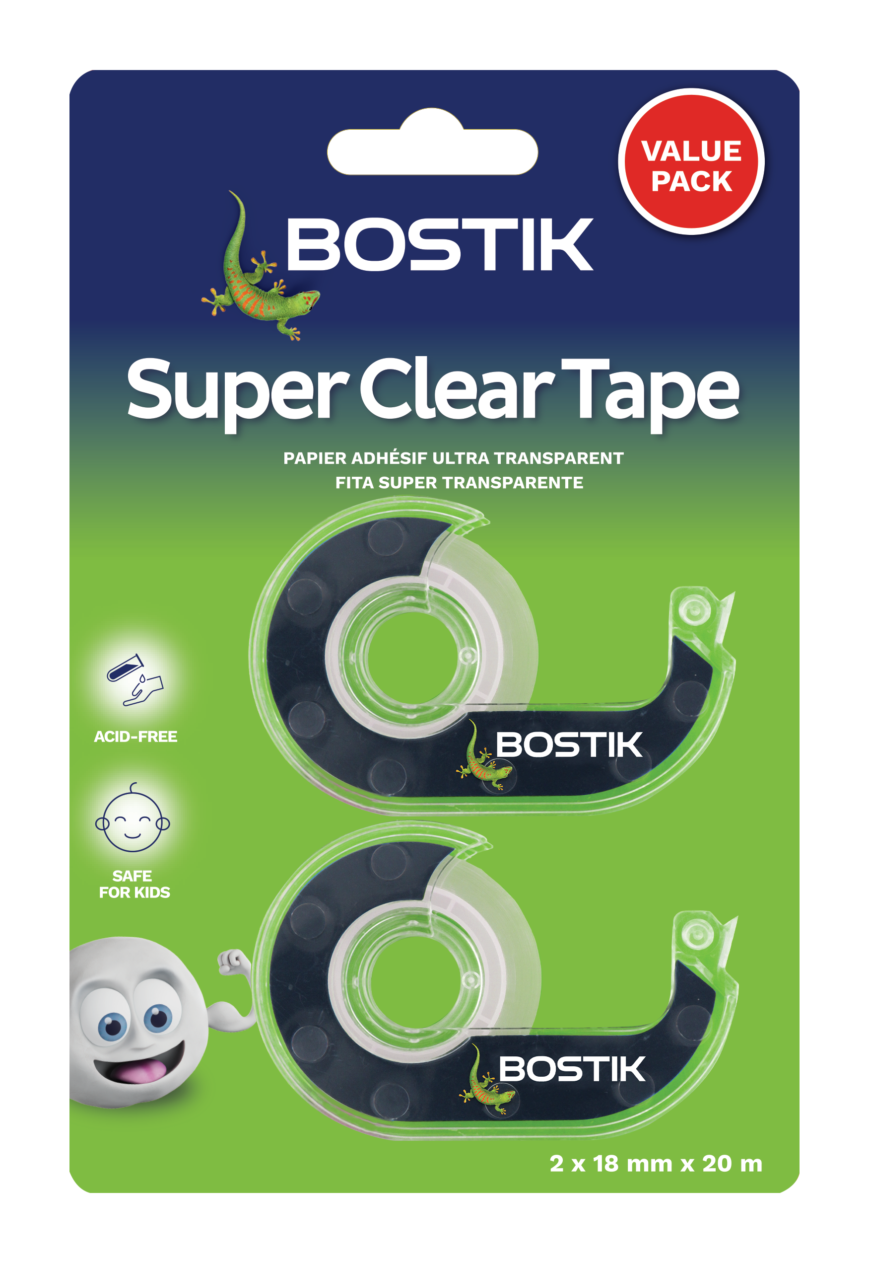 Bostik Super Clear Tape 18mmx20m Pack of 2