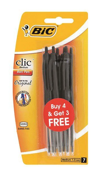 BIC Clic Pen Meduim Black 1,0mm Pack of 4+3 Free