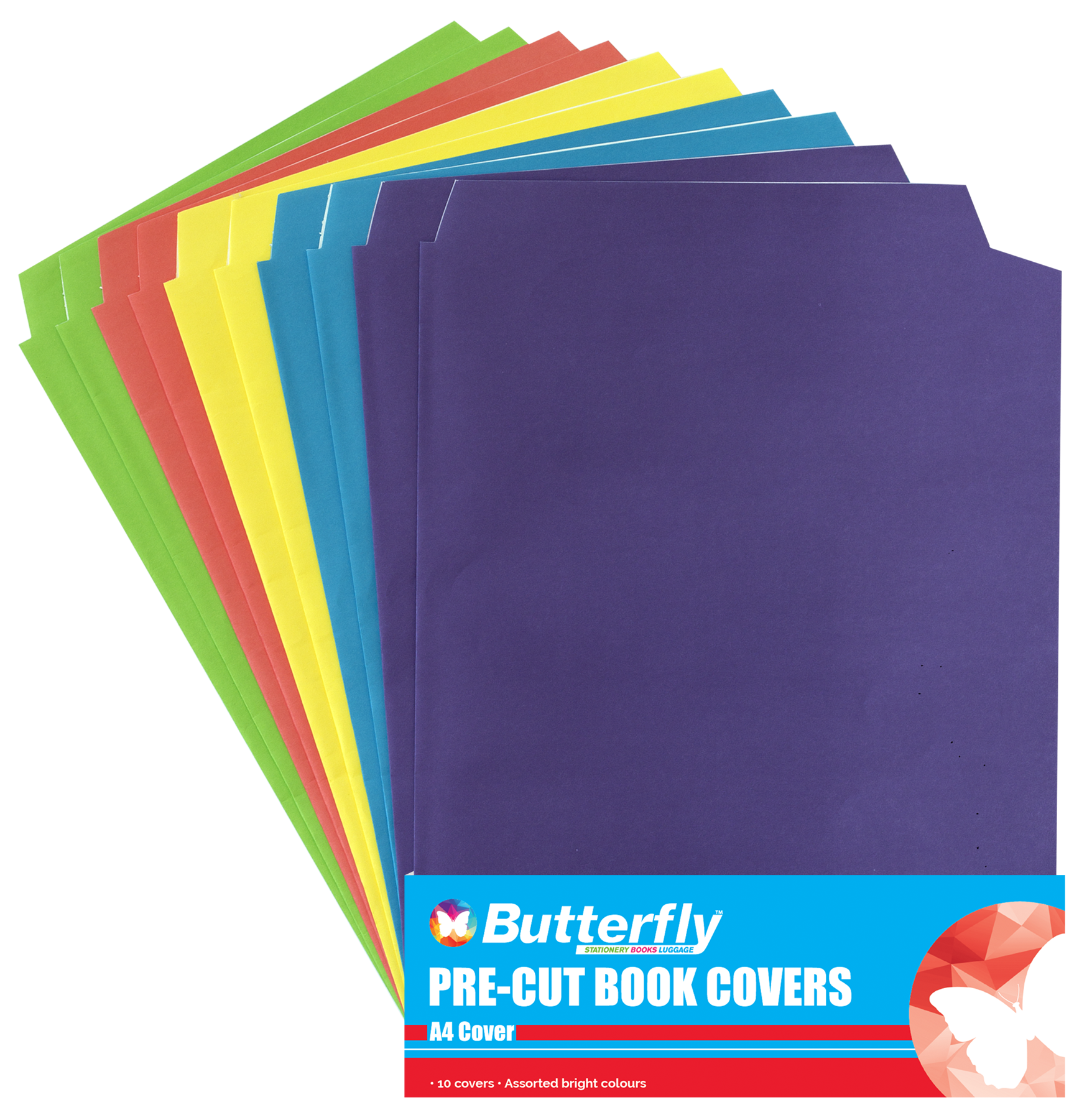 Butterfly Pre-Cut Book Covers Bright A4 Set of 10