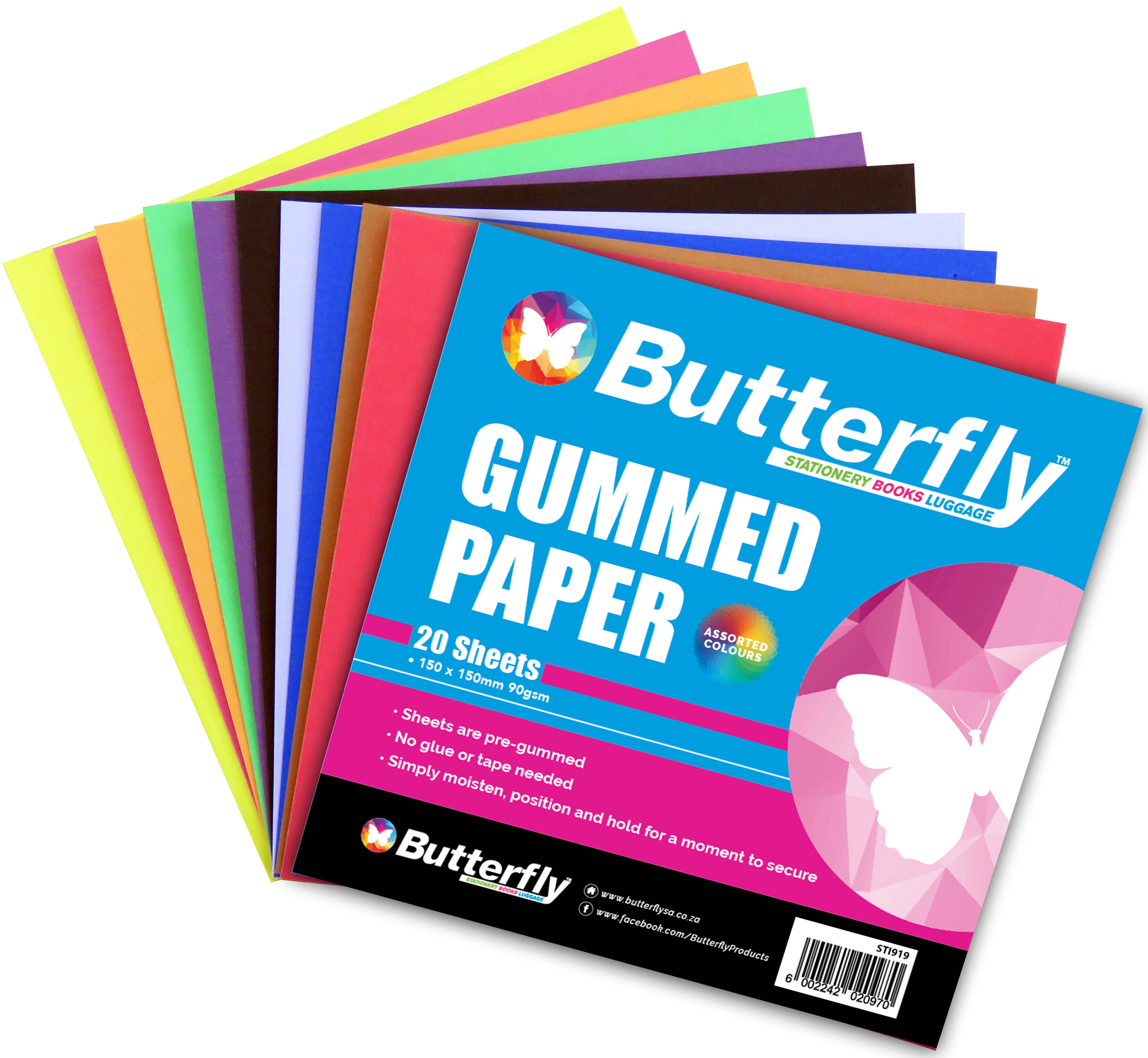 Butterfly Gummed Paper 150mmx150mm 20 Sheet