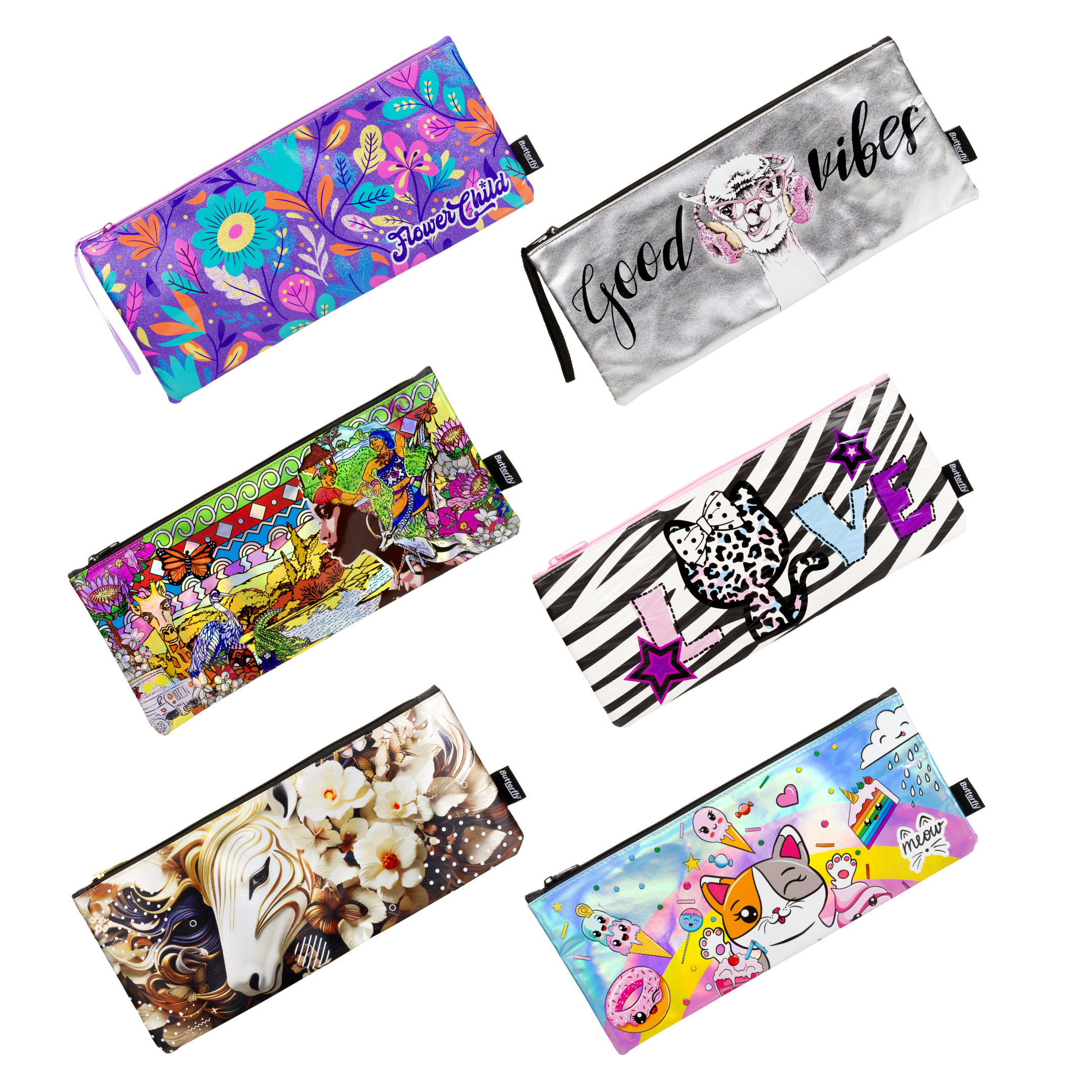 Butterfly Flat Girls Pencil Bag Nylon 33cm