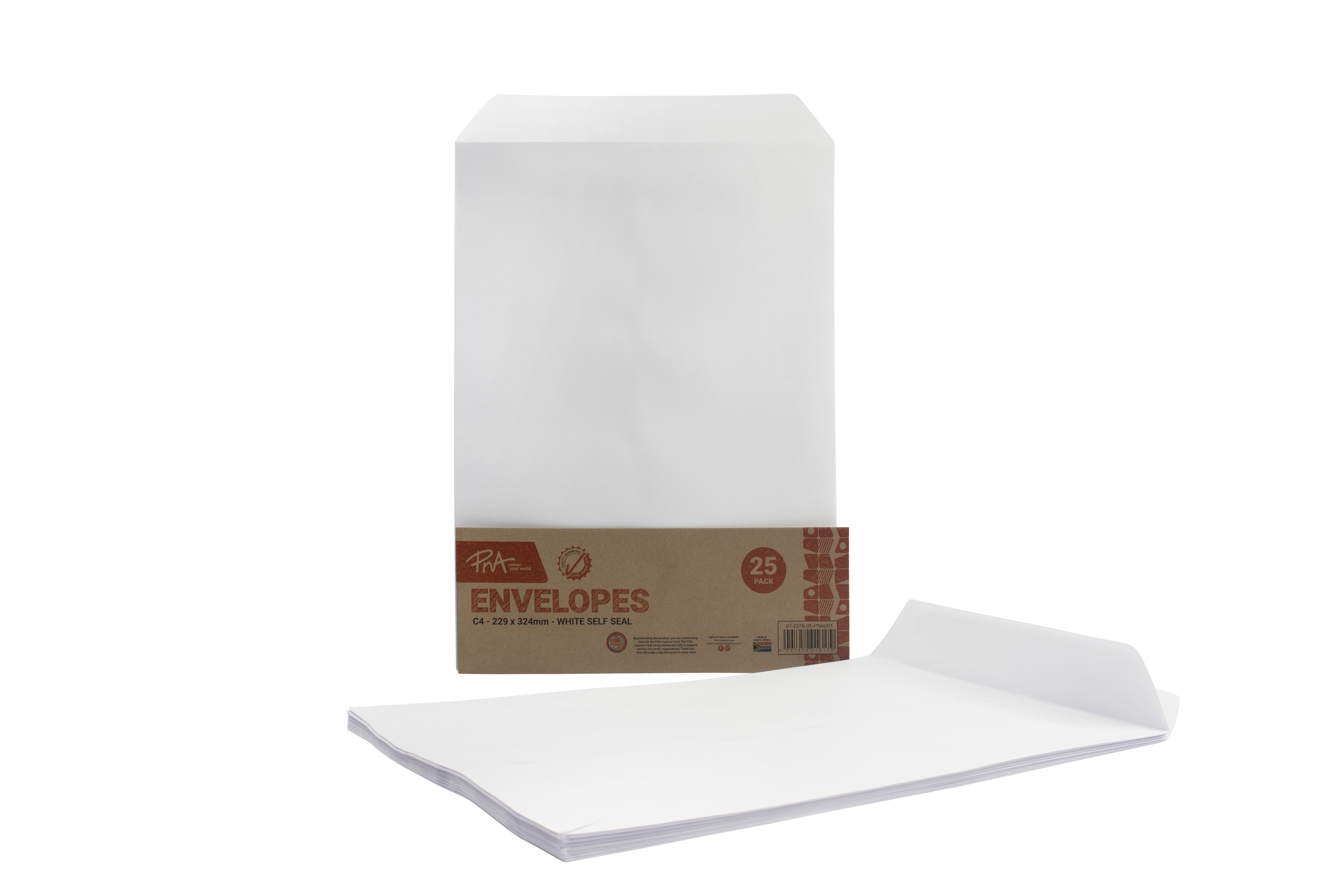PNA Self Seal Envelopes White Pocket C4 Pack of 25