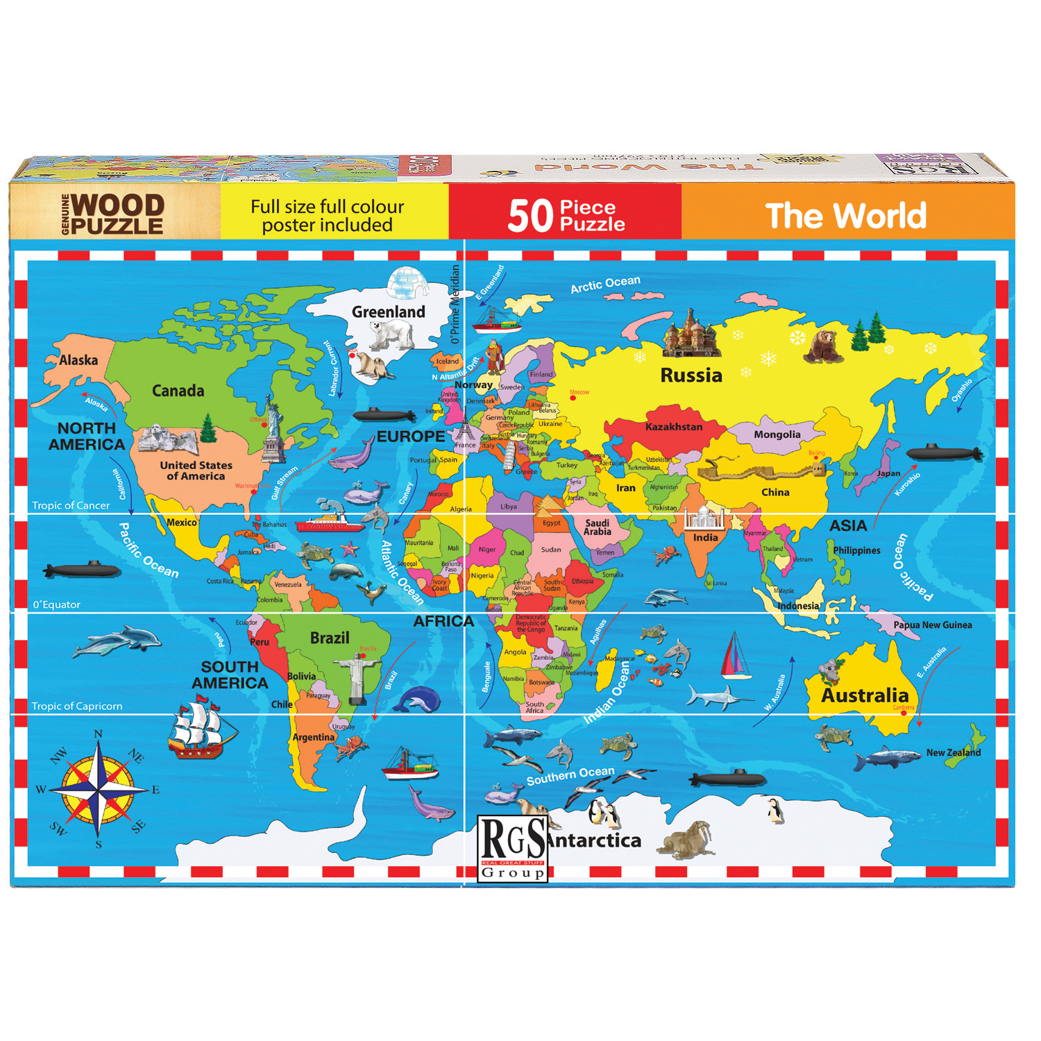 RGS World Map Puzzle Wooden Puzzle A4 50 Piece