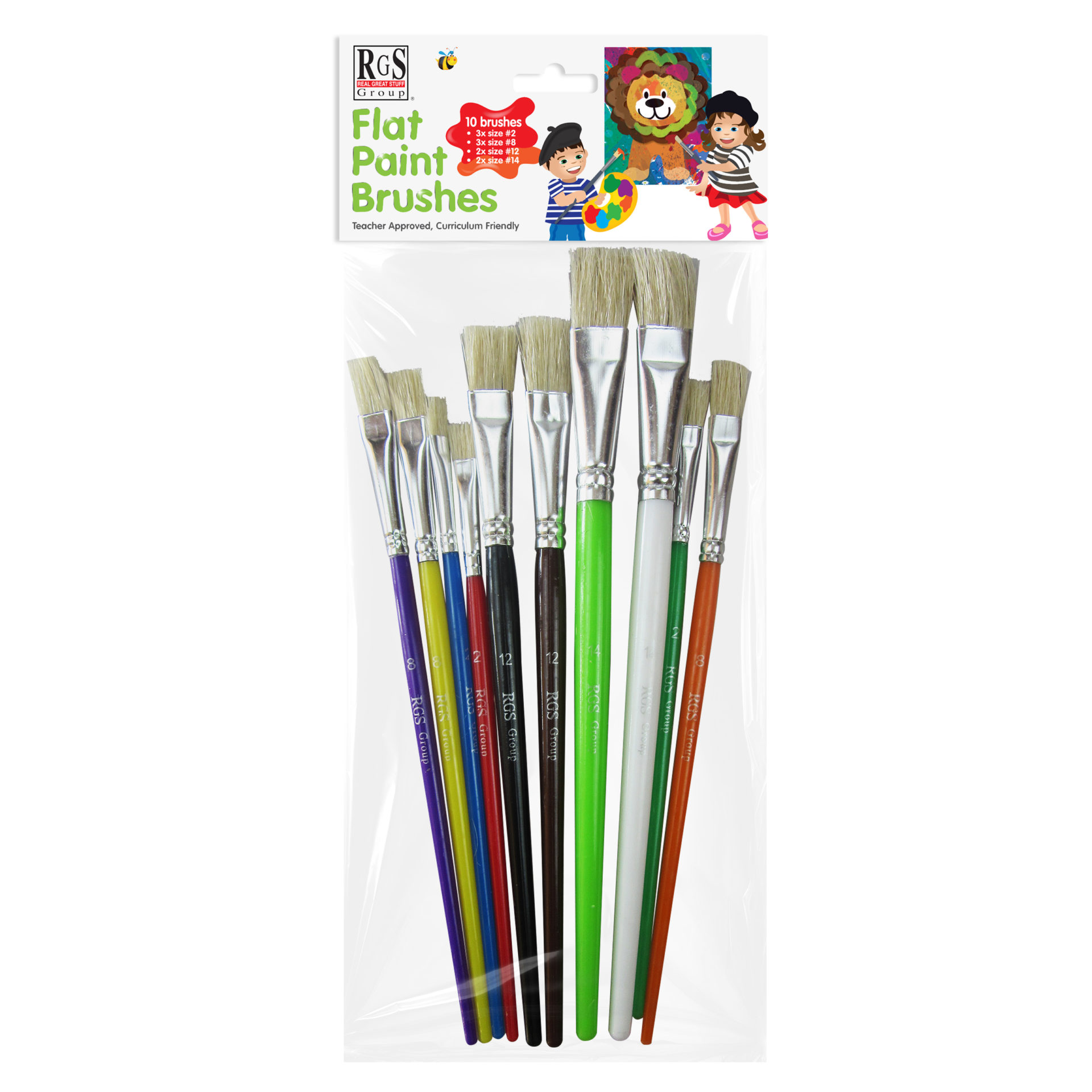 RGS Flat Paint Brushes No. 2-14 Set Of 10