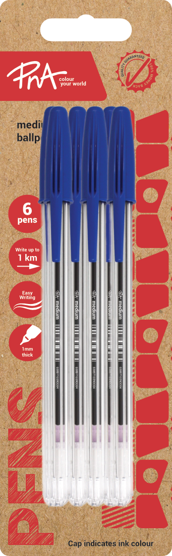 PNA Ballpoint Pen Medium Tip Clear Blue Pack of 6