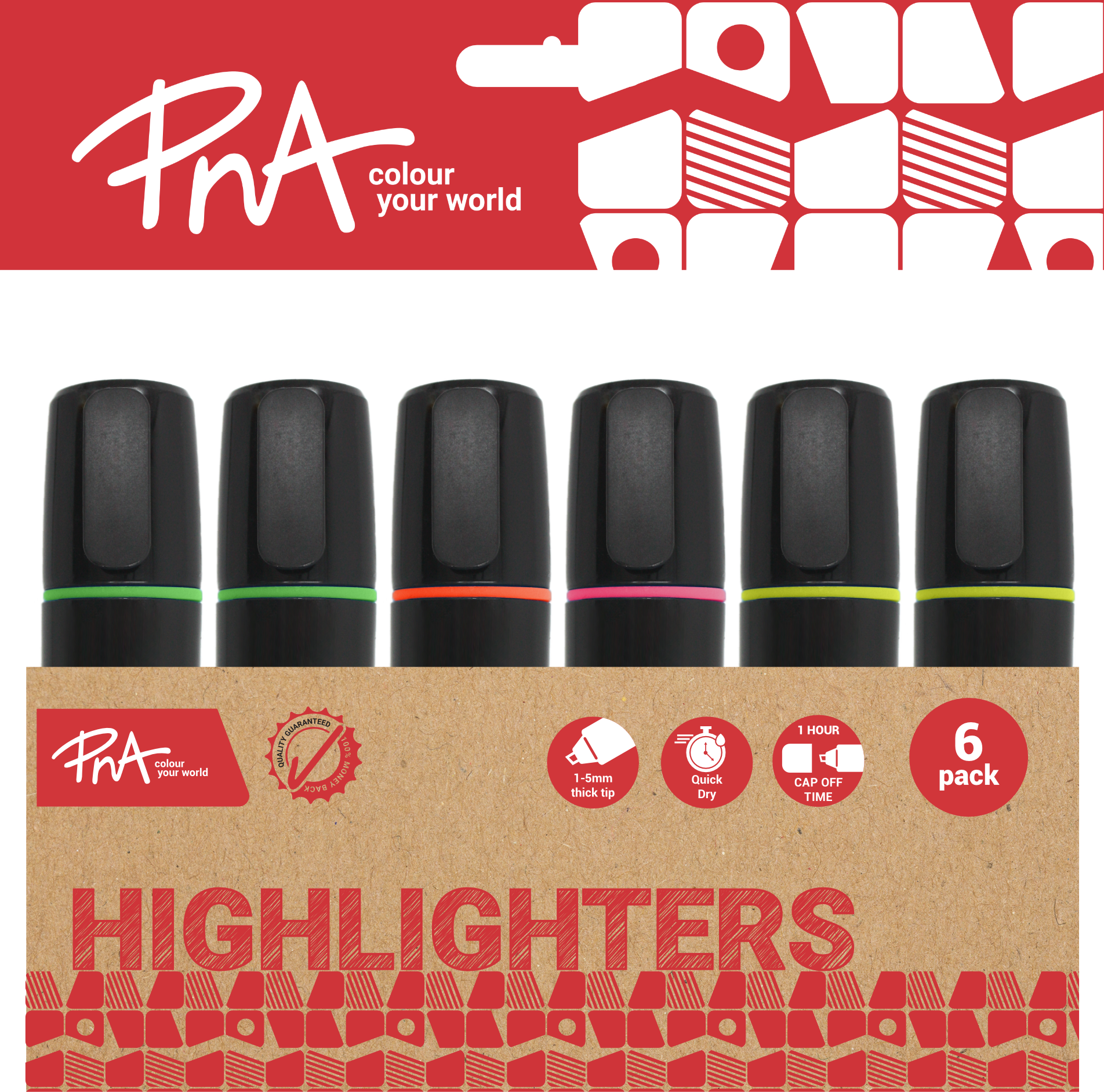 PNA Highlighters Neon Wallet of 6