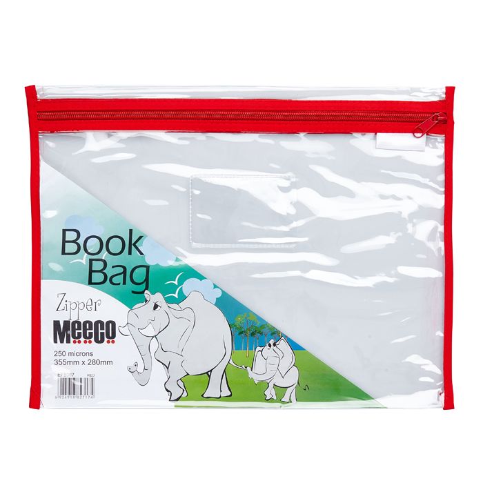 Meeco Book Bag With Zip PVC Clear Red A4