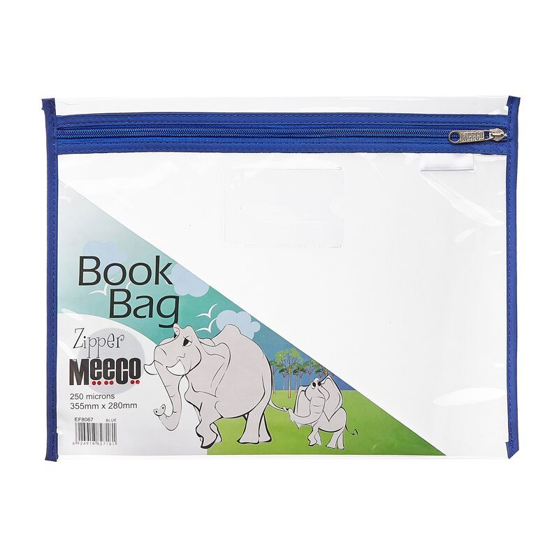 Meeco Book Bag With Zip PVC Clear Blue A4